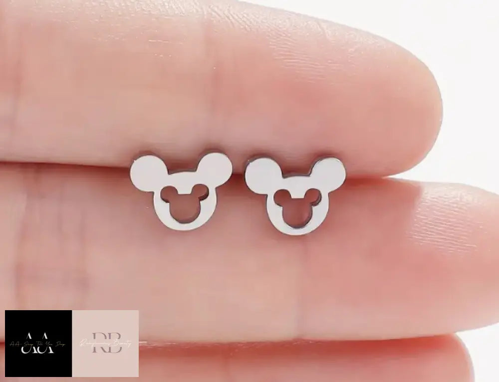 Stainless Steel Elegant Cartoon Mouse Stud Earrings - Silver