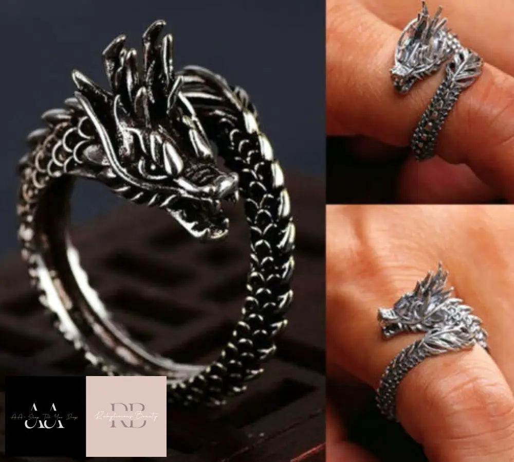 Vintage Dragon Adjustable Ring 925 Sterling Silver Plt Ring