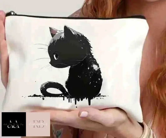 Wash / Cosmetic Toiletry Make Up Bag - Black Cat Shy