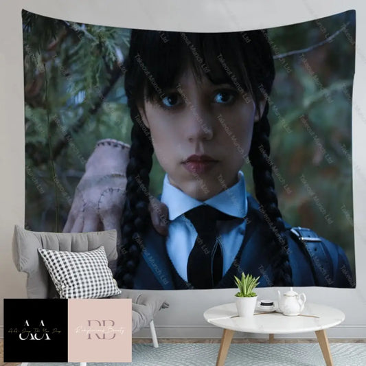 Wednesday Addams With Thing On Shoulder Wall Tapestry 100X70Cm