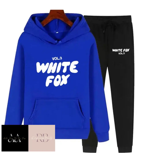 White Fox - 2 Sets Tracksuits Blue Hoodie With Text Black Bottom White