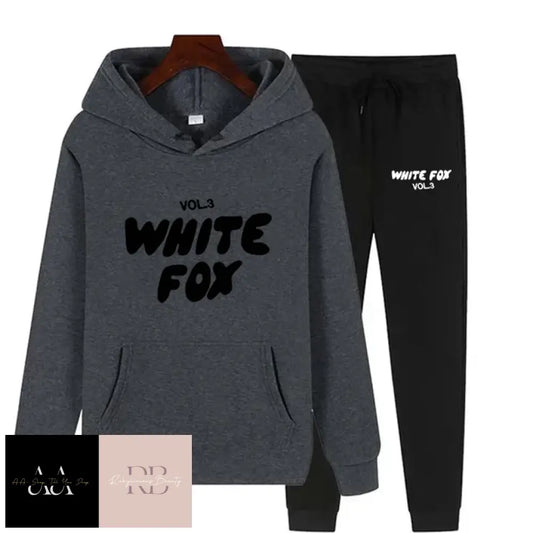 White Fox - 2 Sets Tracksuits Dark Grey Hoodie With Black Text Black Bottom White