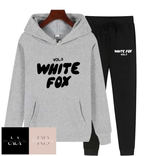 White Fox - 2 Sets Tracksuits Grey Jumper With Black Text And Bottoms White