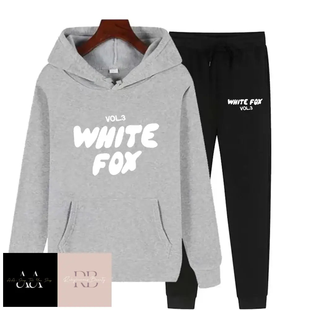 White Fox - 2 Sets Tracksuits Grey Jumper With Text And Black Bottoms White