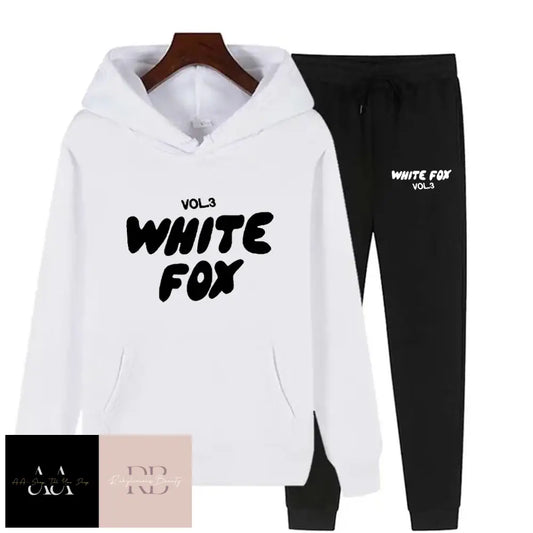 White Fox - 2 Sets Tracksuits Jumper With Black Text And Bottoms White