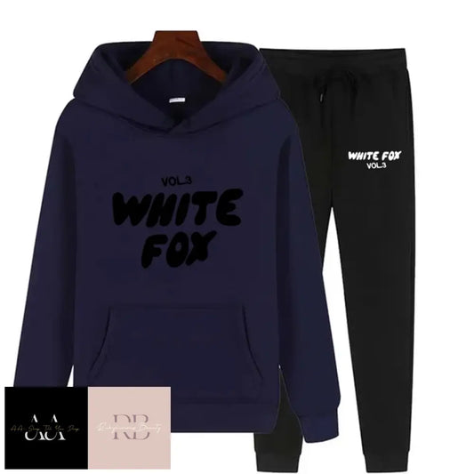 White Fox - 2 Sets Tracksuits Navy Blue Hoodie With Black Text Black Bottom White