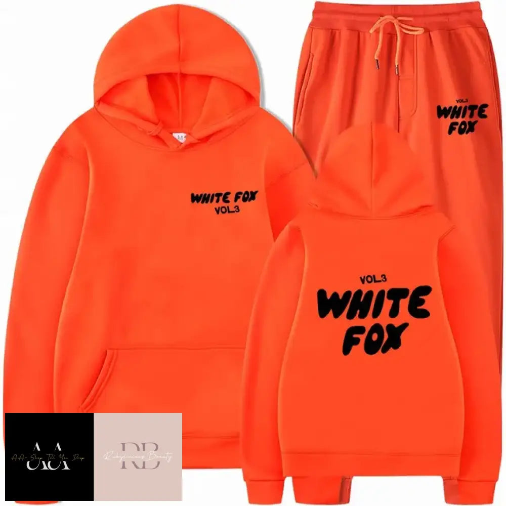 White Fox - 2 Sets Tracksuits Orange With Black Text