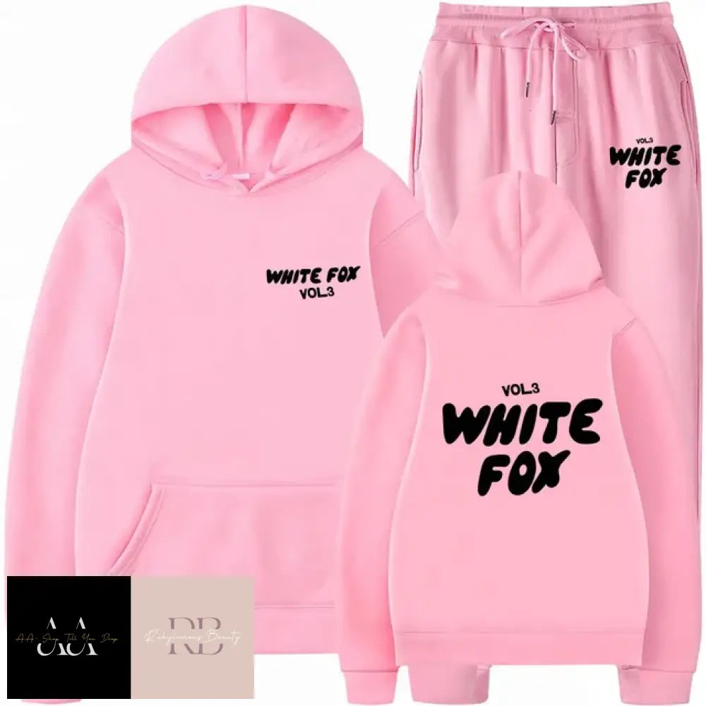 White Fox - 2 Sets Tracksuits Pink With Black Text