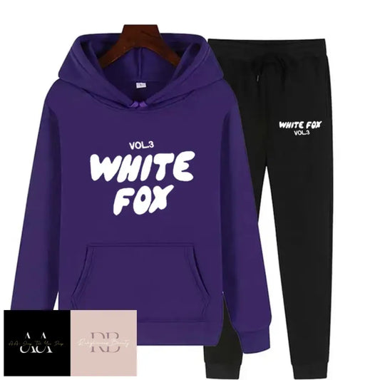 White Fox - 2 Sets Tracksuits Purple Jumper With Text And Black Bottoms White