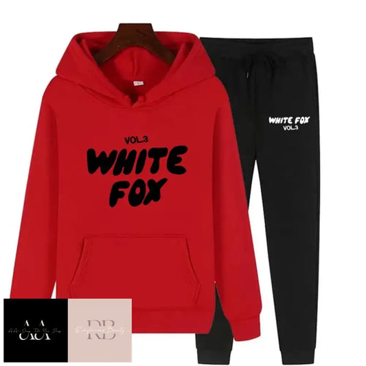 White Fox - 2 Sets Tracksuits Red Jumper With Black Text And Black Bottoms White