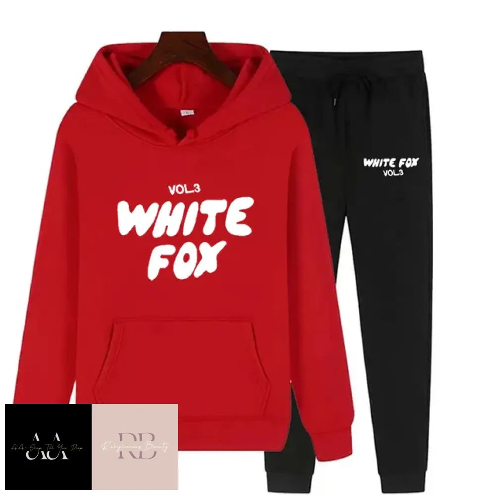 White Fox - 2 Sets Tracksuits Red Jumper With Text And Black Bottoms White