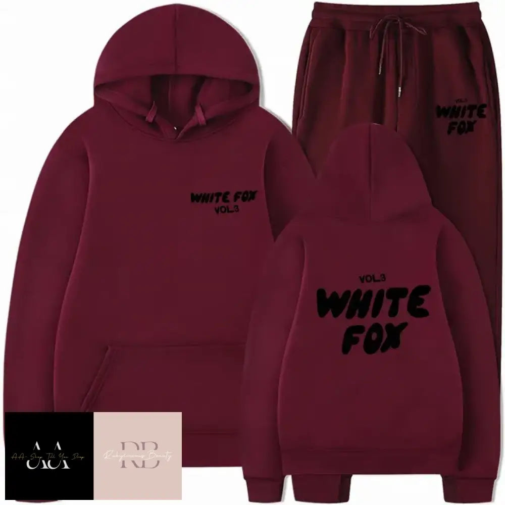 White Fox - 2 Sets Tracksuits Wine Red With Black Text