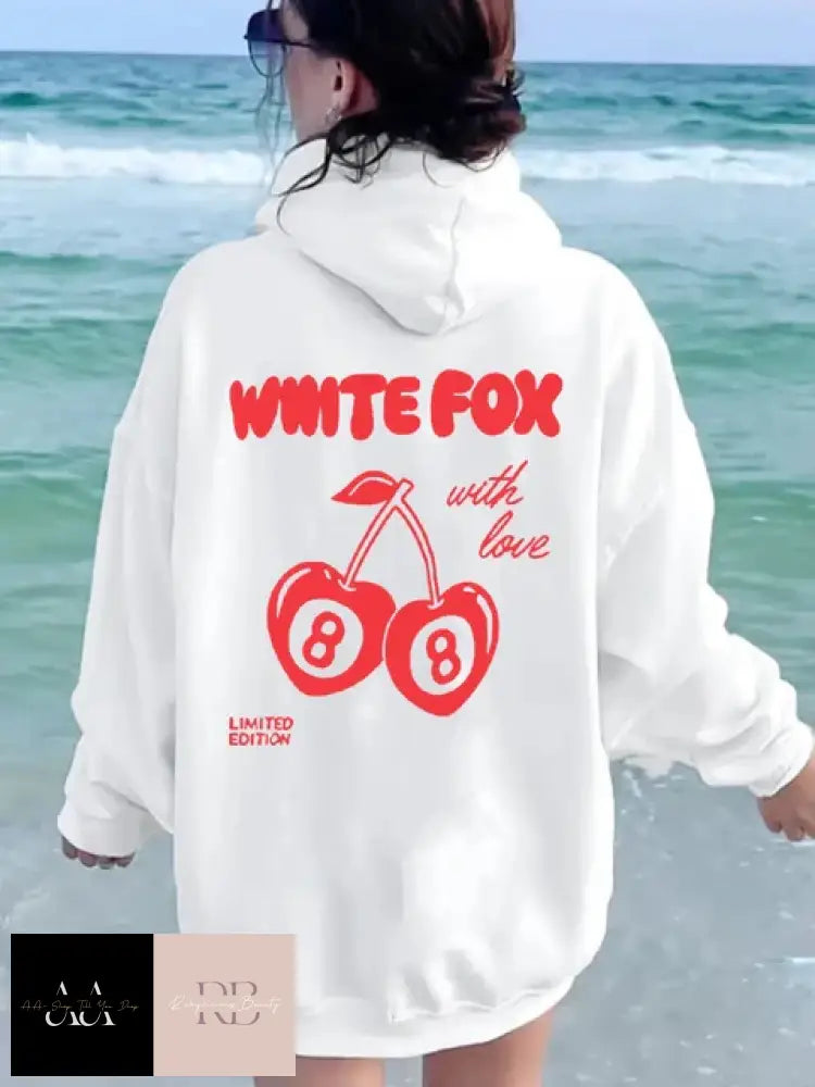 White Fox 88 Cherries Print Hoodie - With Red Text