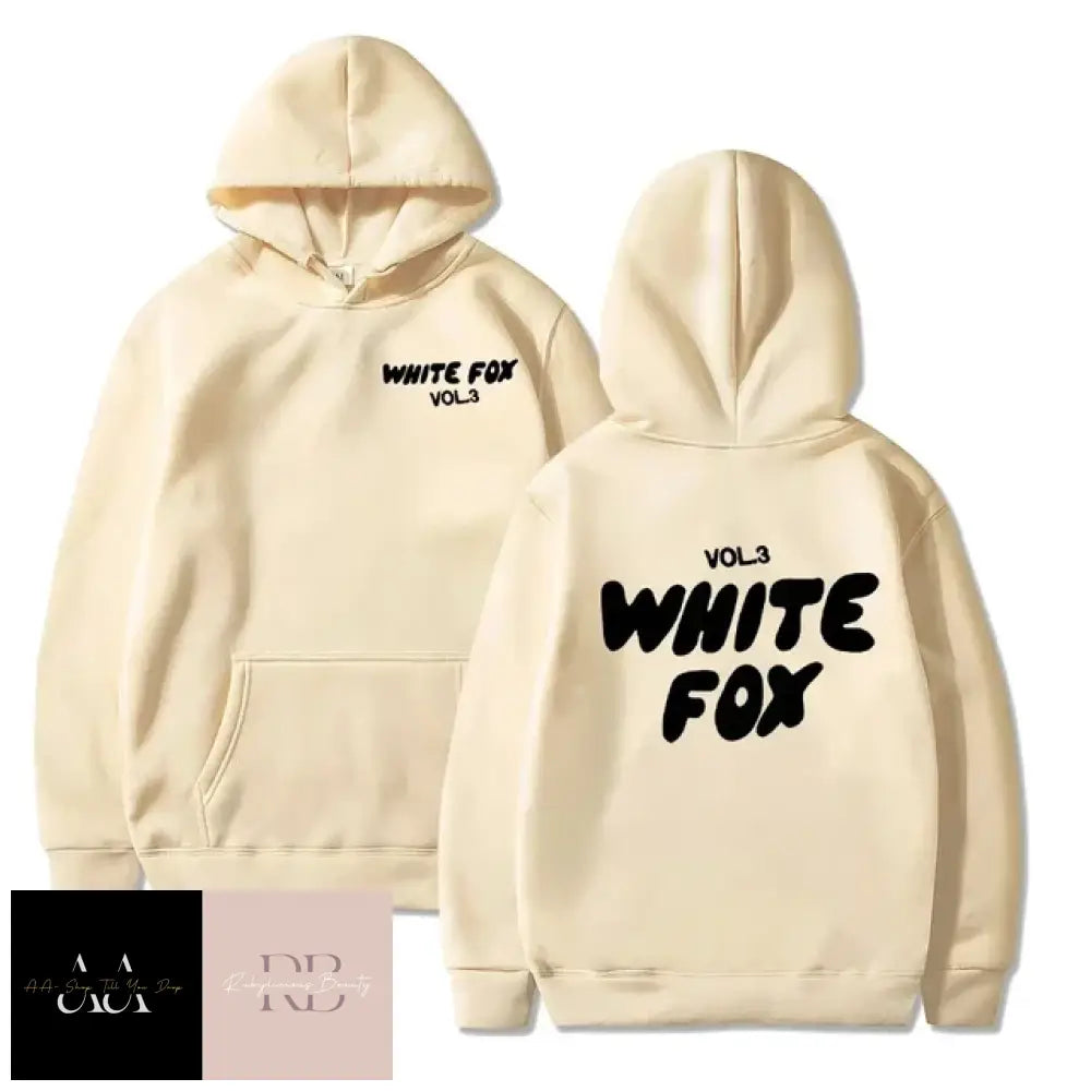 White Fox Children Hoodie - Black Text Cream