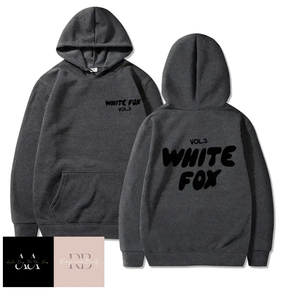 White Fox Children Hoodie - Black Text Dark Grey