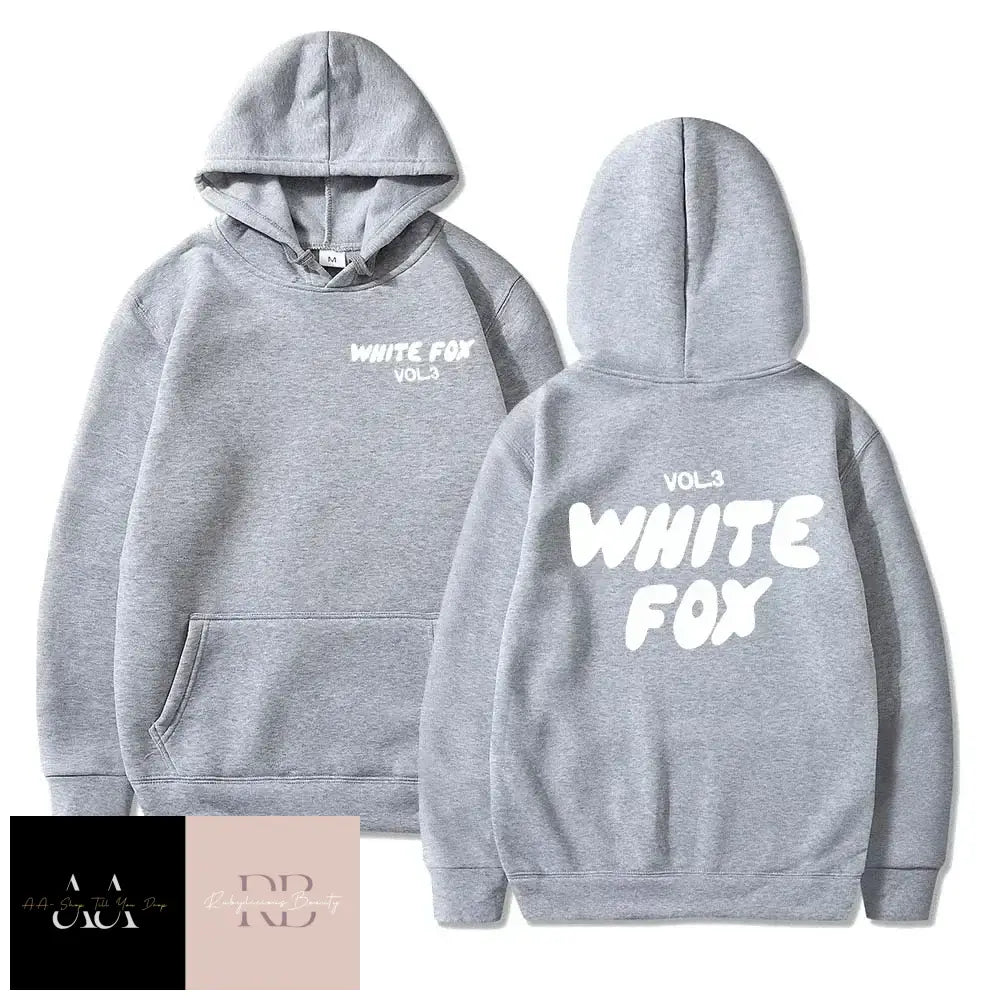 White Fox Children Hoodie - Black Text Light Grey