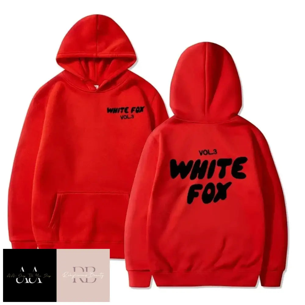 White Fox Children Hoodie - Black Text Red