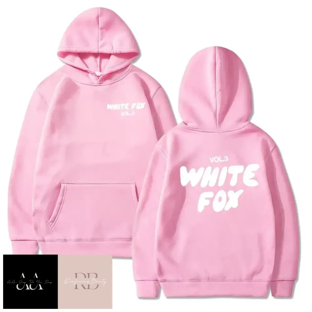 White Fox Children Hoodie - Text Pink