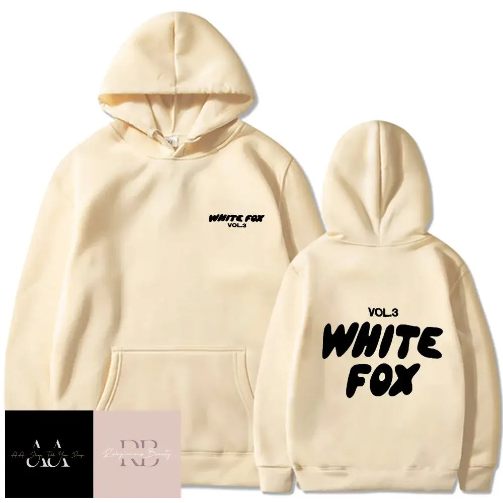 White Fox Women’s Hoodie - Black Text Cream