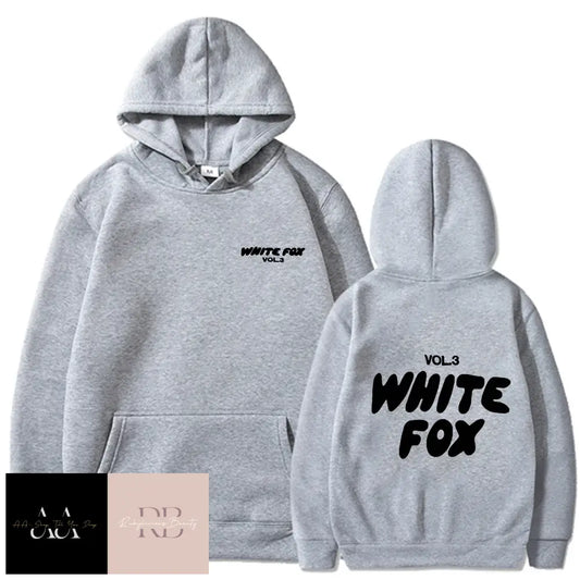 White Fox Women’s Hoodie - Black Text Light Grey