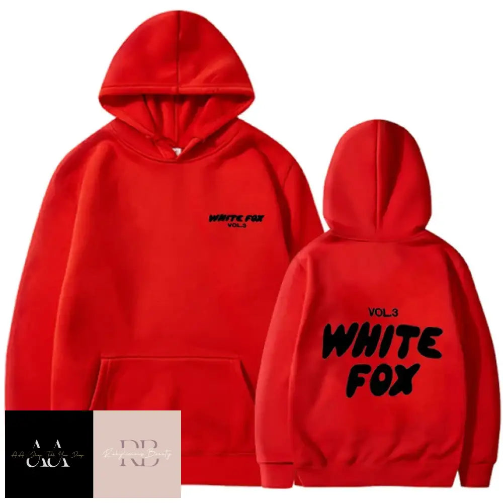 White Fox Women’s Hoodie - Black Text Red