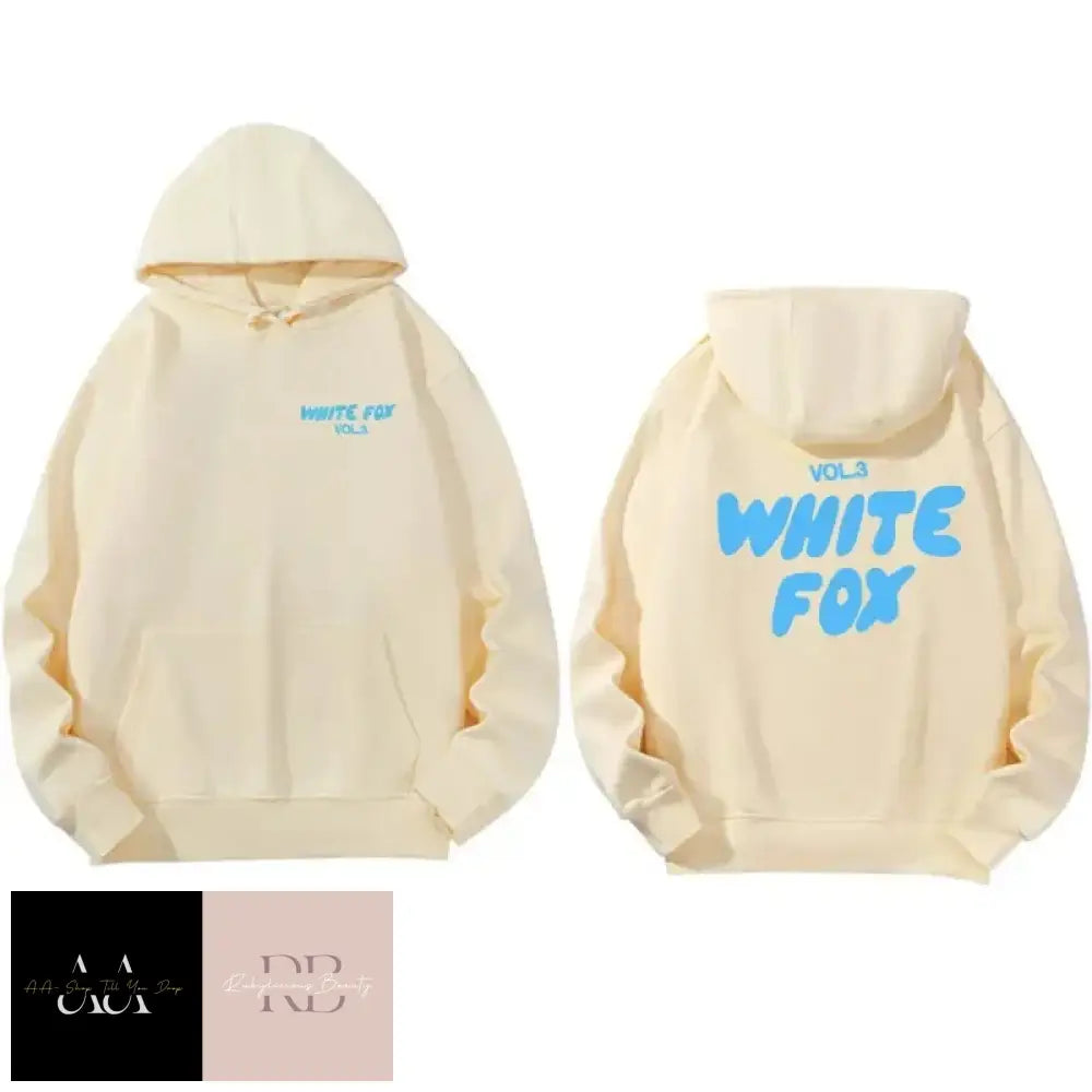 White Fox Women’s Hoodie - Blue Text Cream