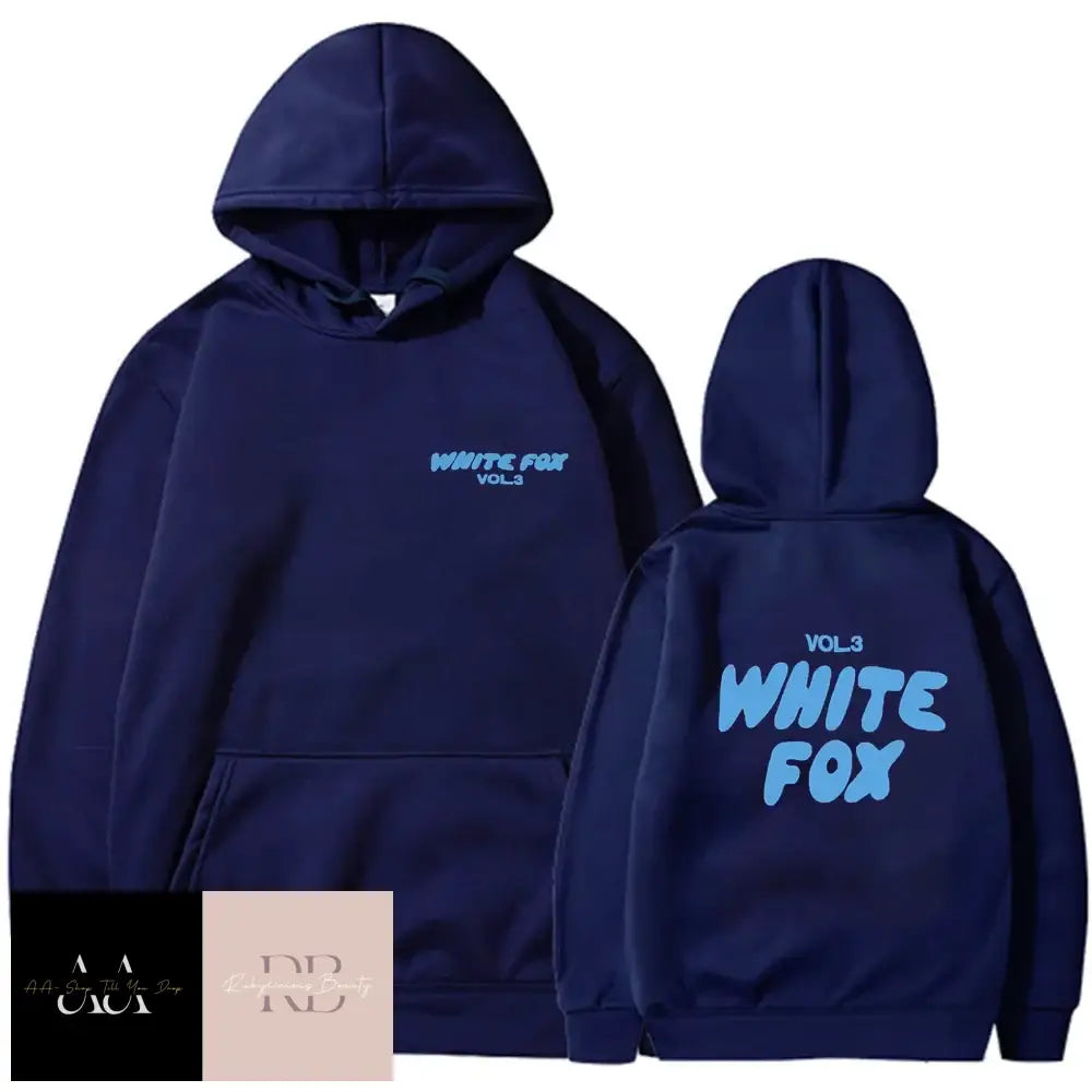 White Fox Women’s Hoodie - Light Blue Text Dark