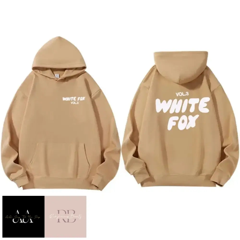 White Fox Women’s Hoodie - Text Light Brown