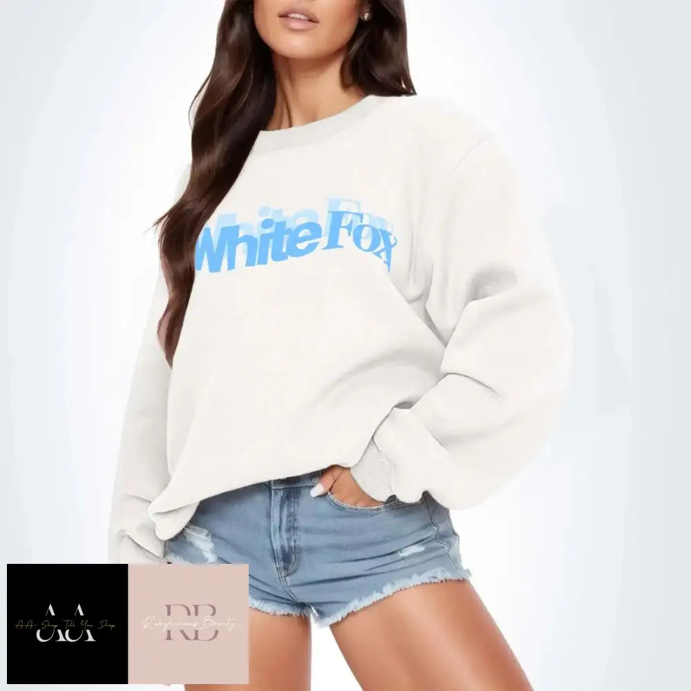 White Fox Women’s Jumper- Blue Text Jumper