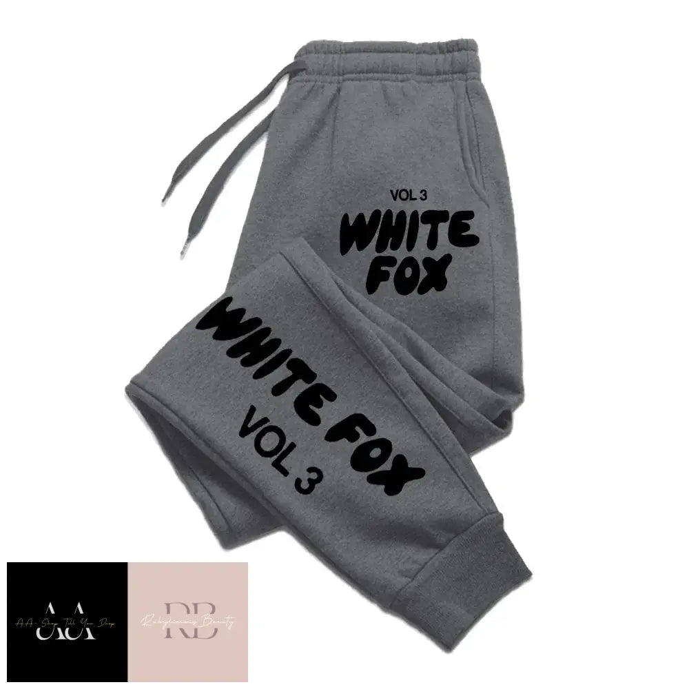 White Fox Women’s Tracksuit Bottoms- Black Text Dark Grey Bottoms