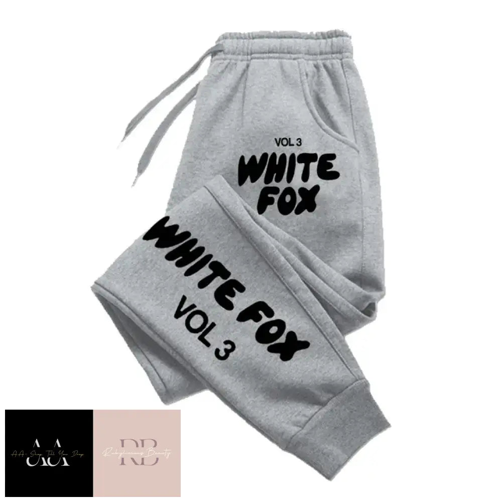 White Fox Women’s Tracksuit Bottoms- Black Text Grey Bottoms