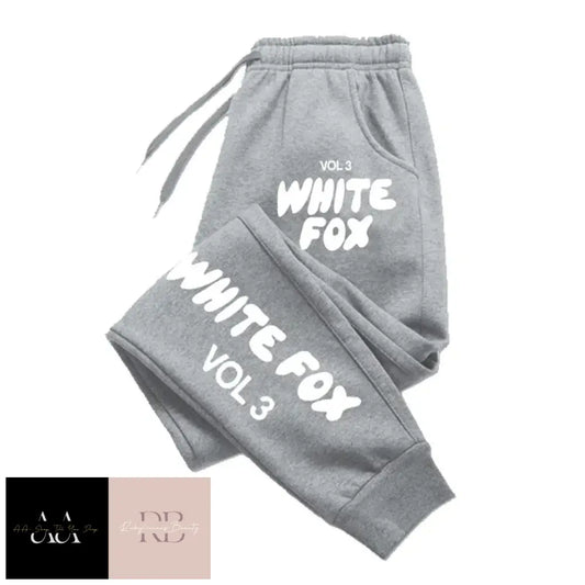 White Fox Women’s Tracksuit Bottoms- Text Light Grey Bottoms