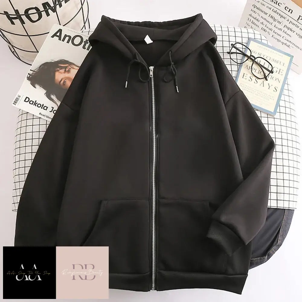 White Fox Women’s Zipper Hoodie - Text Black