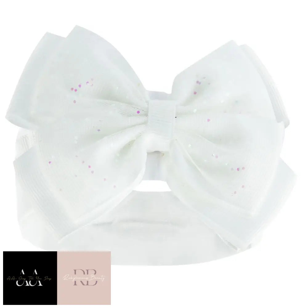 White Headband W/Glitter Bow