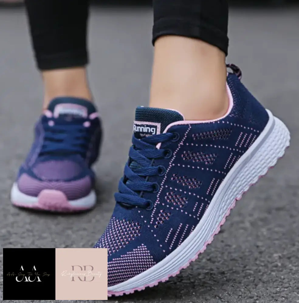 Women Casual Trainers Blue Pink & White