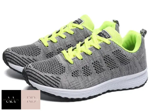 Women Casual Trainers Grey Green & White