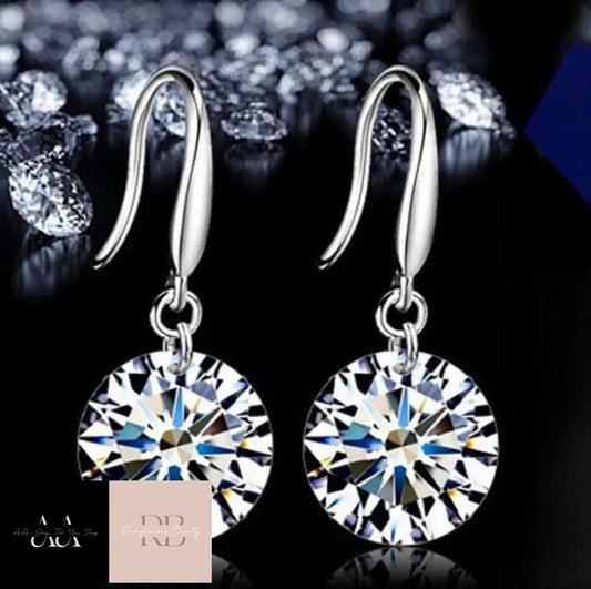 Women Girls 925 Sterling Silver Ear Stud Earrings Crystal Drop