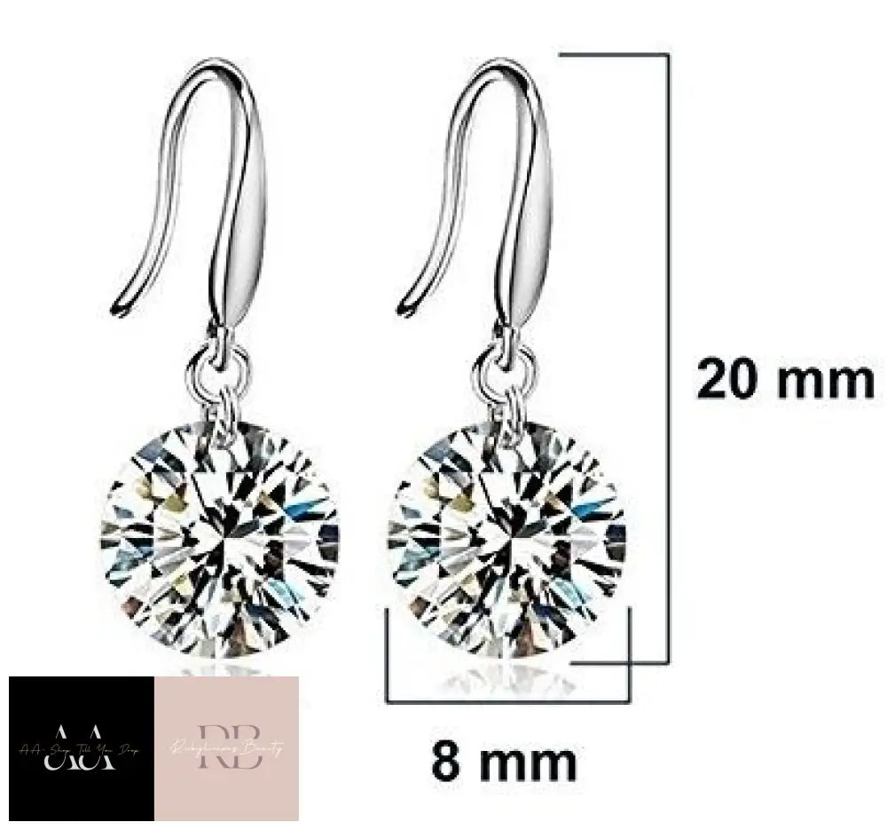 Women Girls 925 Sterling Silver Ear Stud Earrings Crystal Drop