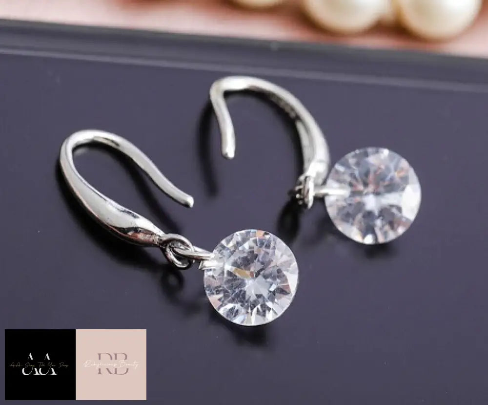 Women Girls 925 Sterling Silver Ear Stud Earrings Crystal Drop