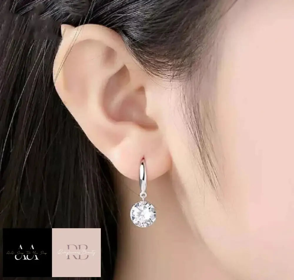 Women Girls 925 Sterling Silver Ear Stud Earrings Crystal Drop