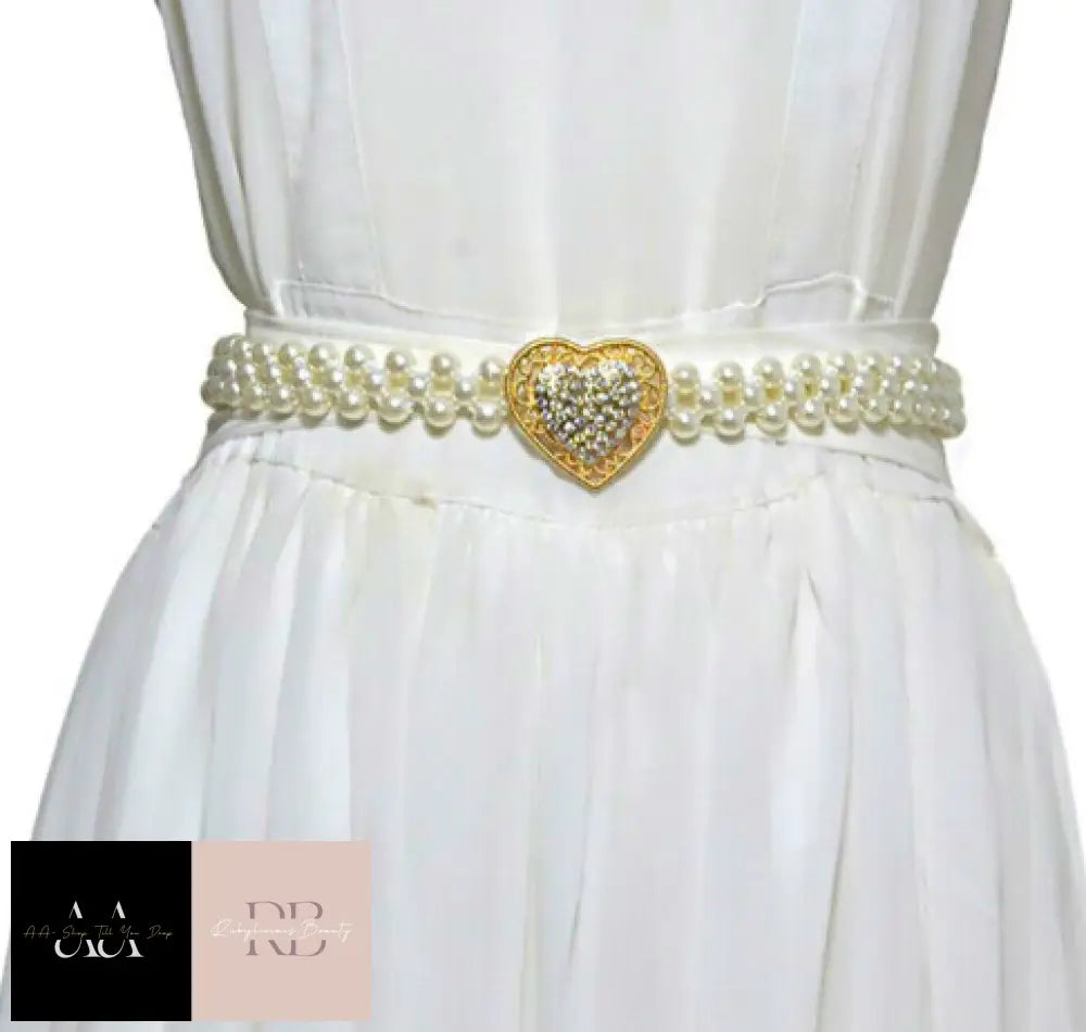 Women Heart Pearl Waist Chain Belt Adjustable Gold Row Girl Charm Waistband