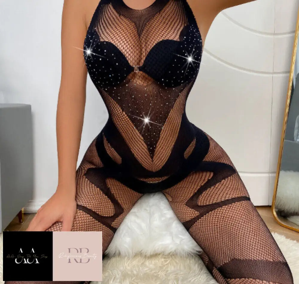 Women Lingerie Fishnet Crotchless Body Stocking M