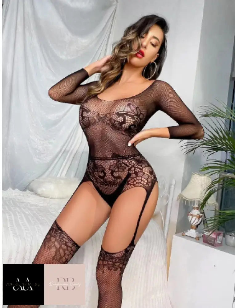 Women Lingerie Fishnet Crotchless Body Stocking D