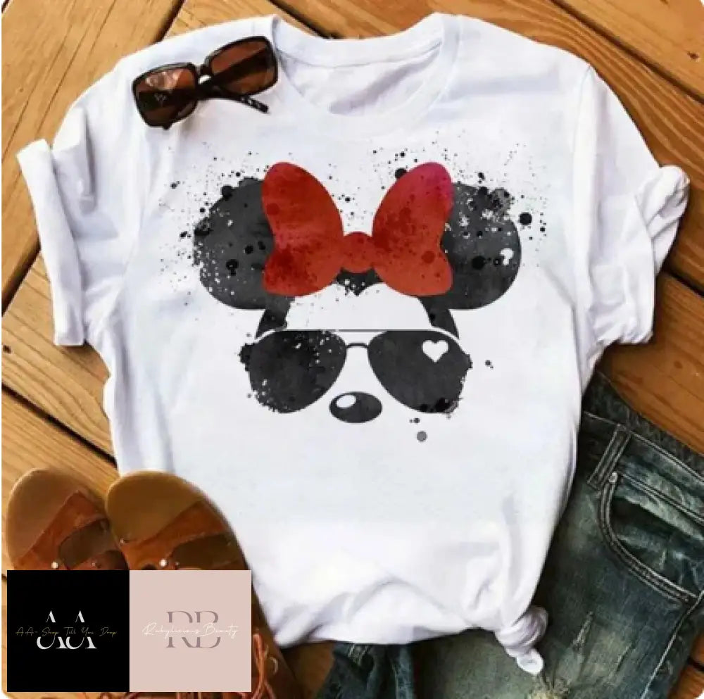 Womens Mickey Or Minnie Printed T-Shirt - Choice Of Size And Design Xs / S23962-White