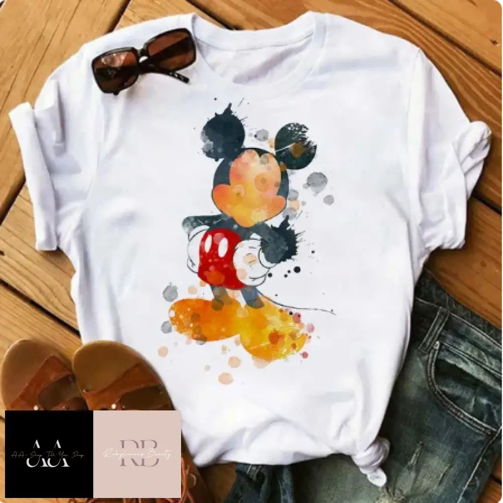 Womens Mickey Or Minnie Printed T-Shirt - Choice Of Size And Design Xs / S23975-White