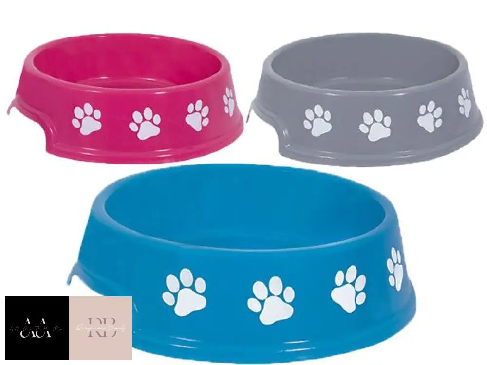 World Of Pets Round Plastic Pet Bowl With Paw Print Assorted Colours