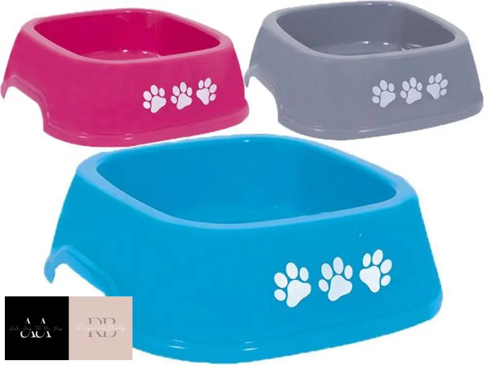 World Of Pets Square Plastic Pet Bowl With Paw Print Assorted Colours